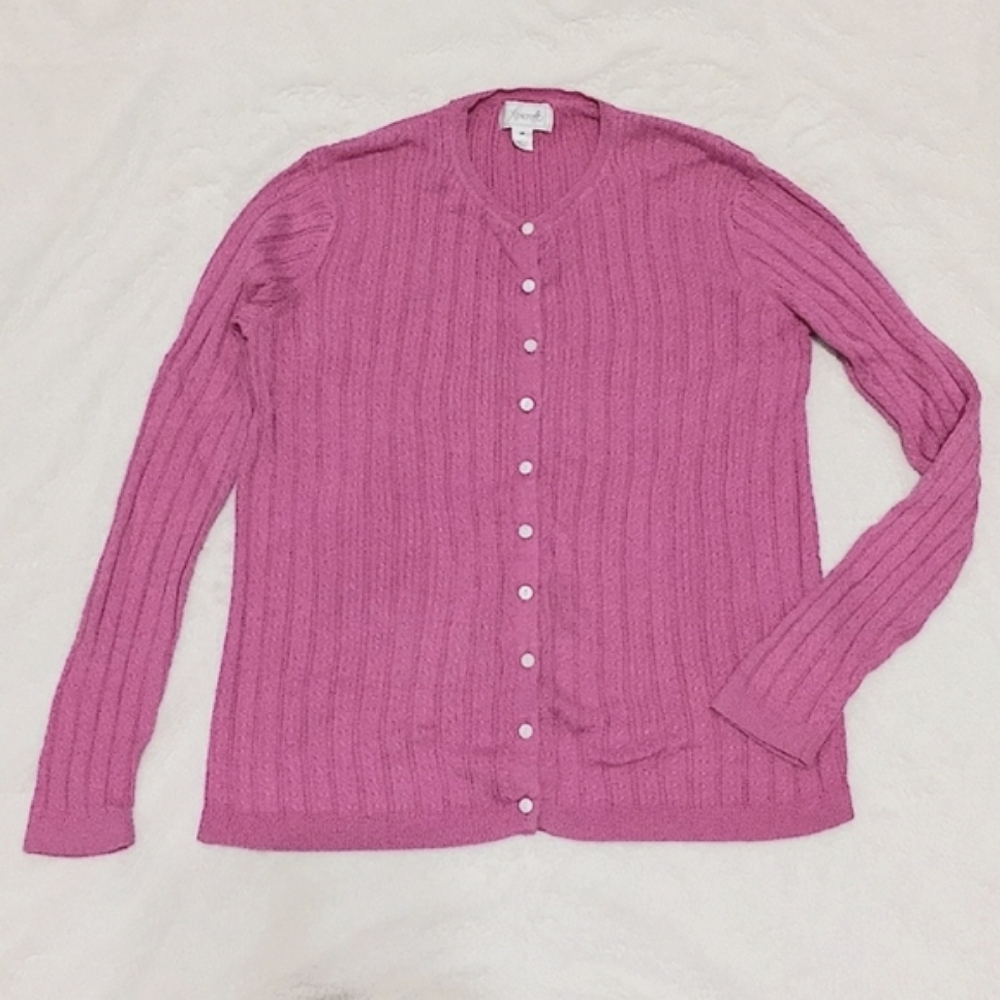 Foxcroft Vintage Bubblegum Pink  Button Down knit Sweater 100% Supima Cotton